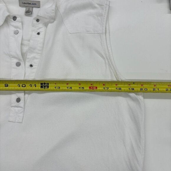 Calvin Klein Jeans White Sleeveless Snap Button Shirt Collar Tunic L - Picture 4 of 8
